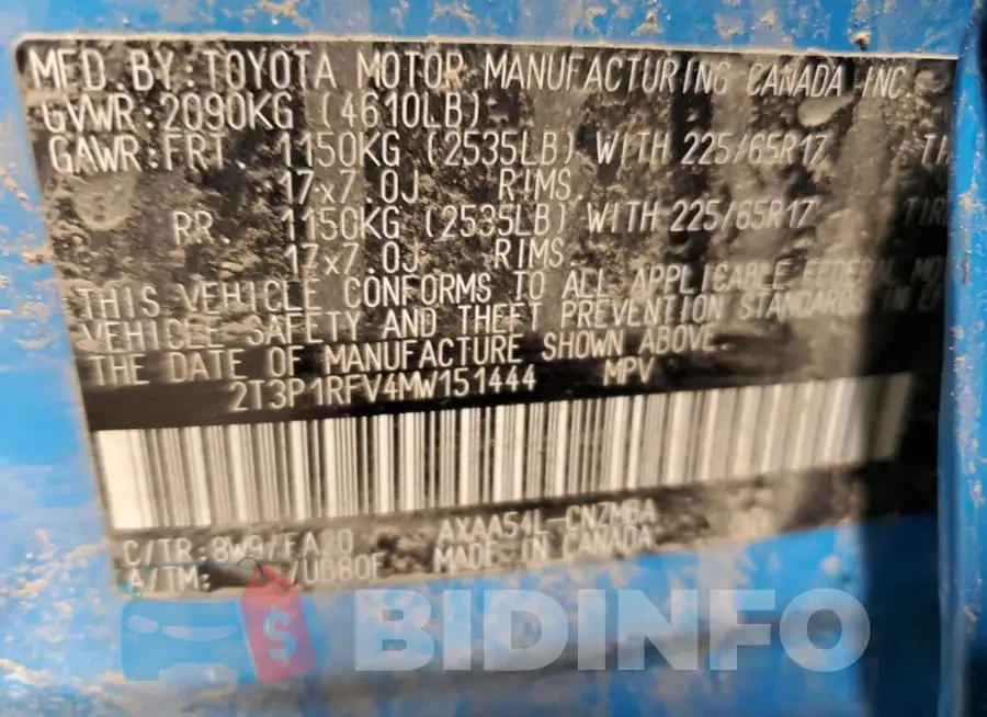 2T3P1RFV4MW151444 Photo# 13