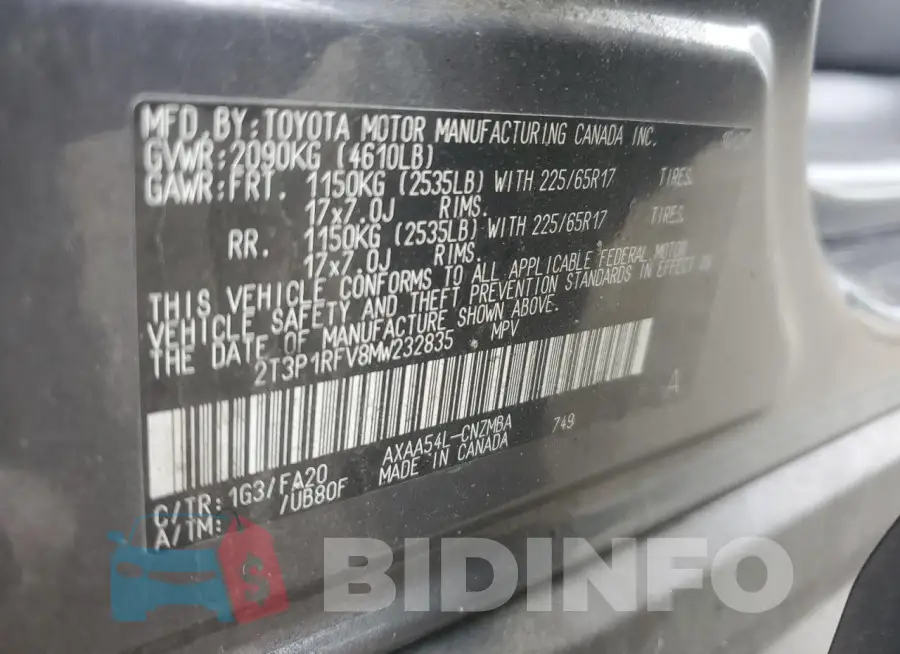 2T3P1RFV8MW232835 Photo# 12