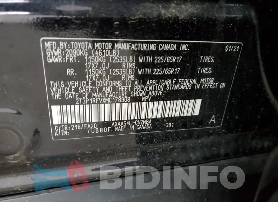 2T3P1RFVXMC178908 Photo# 13