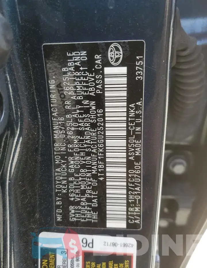 4T1BF1FK6GU252016 Photo# 12