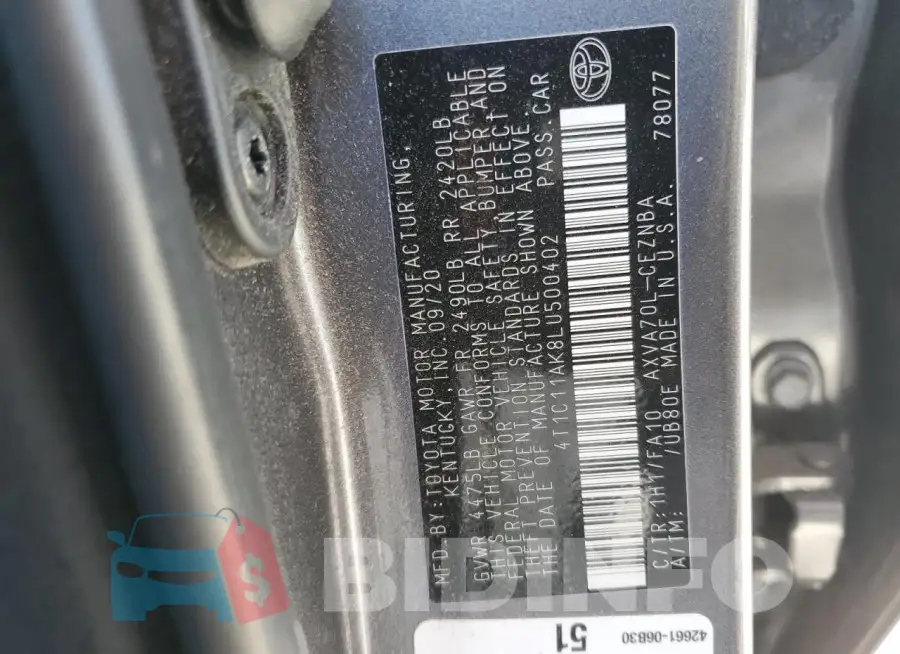 4T1C11AK8LU500402 Photo# 12