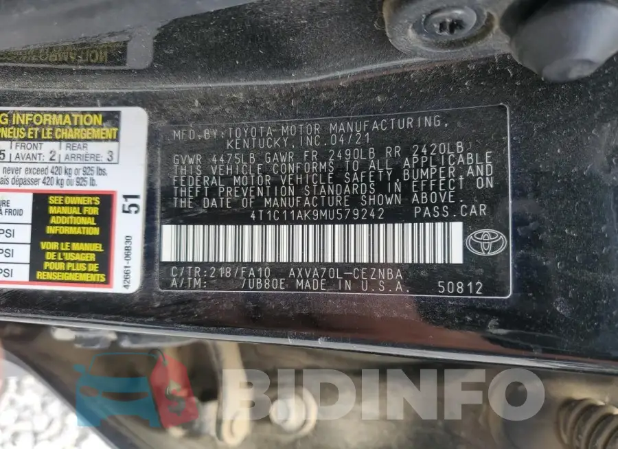 4T1C11AK9MU579242 Photo# 12