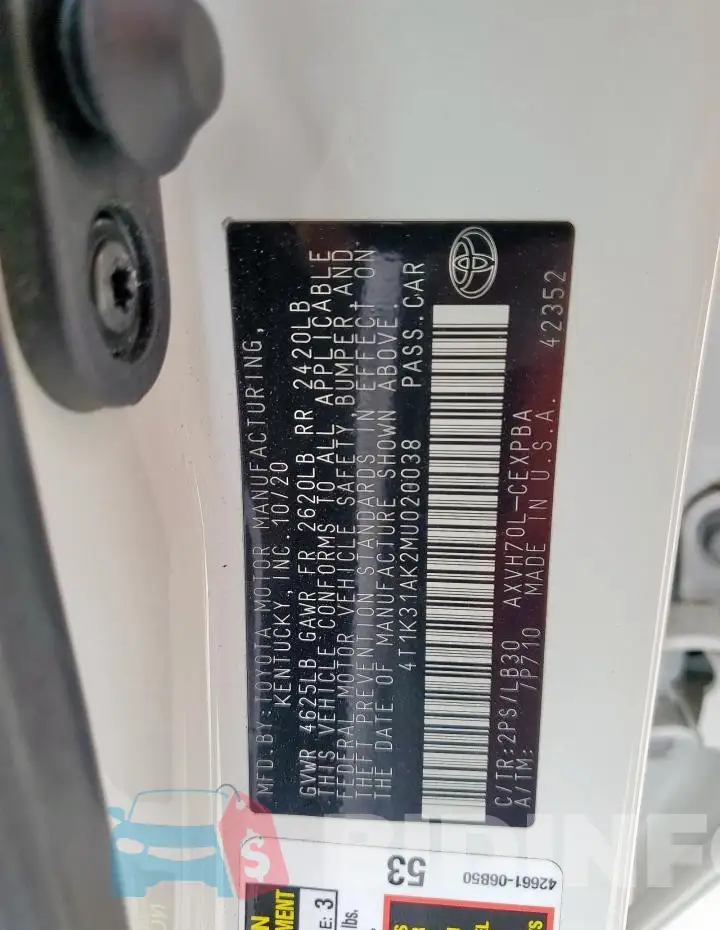 4T1K31AK2MU020038 Photo# 13