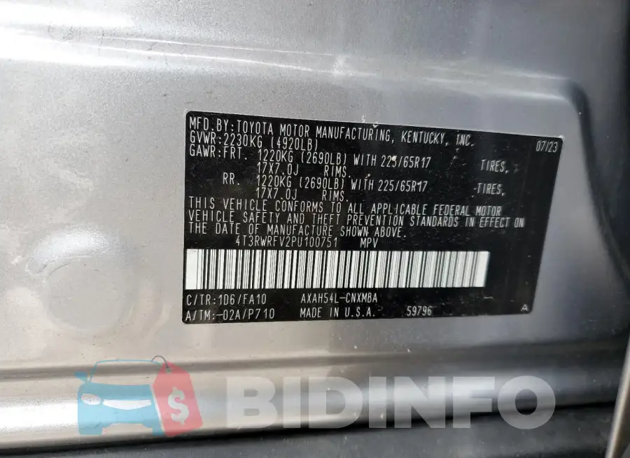 4T3RWRFV2PU100751 Photo# 12