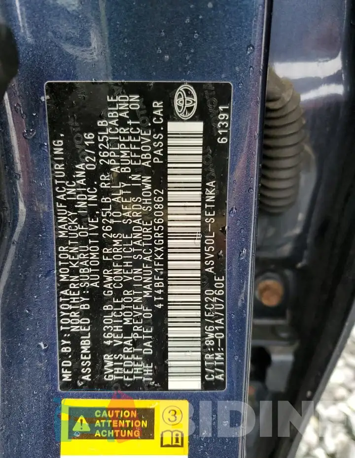 4T4BF1FKXGR560862 Photo# 12