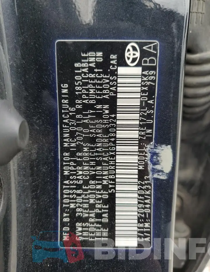 5YFBURHEXGP480324 Photo# 12