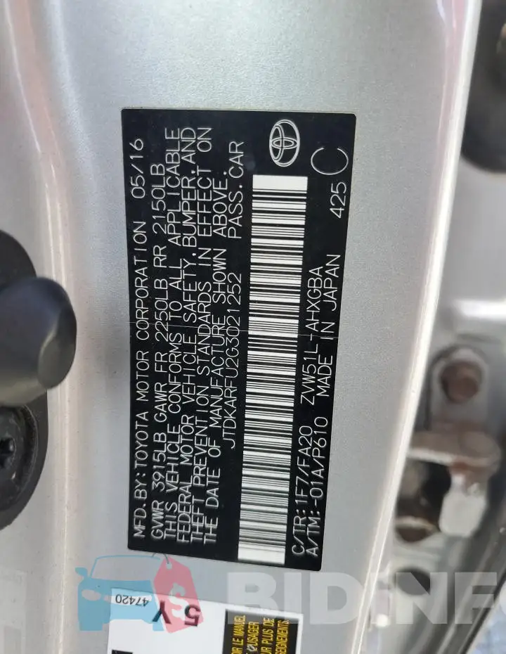 JTDKARFU2G3021252 Photo# 12