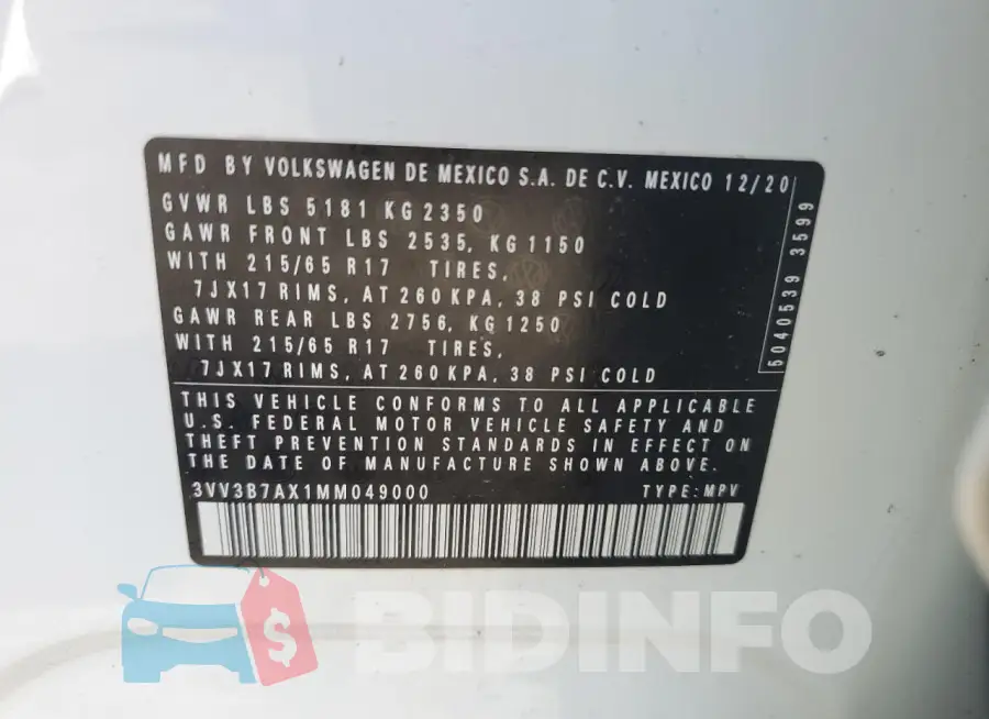 3VV3B7AX1MM049000 Photo# 13