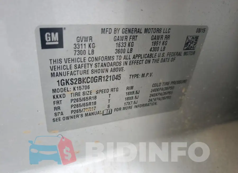 1GKS2BKC0GR121045 Photo# 13