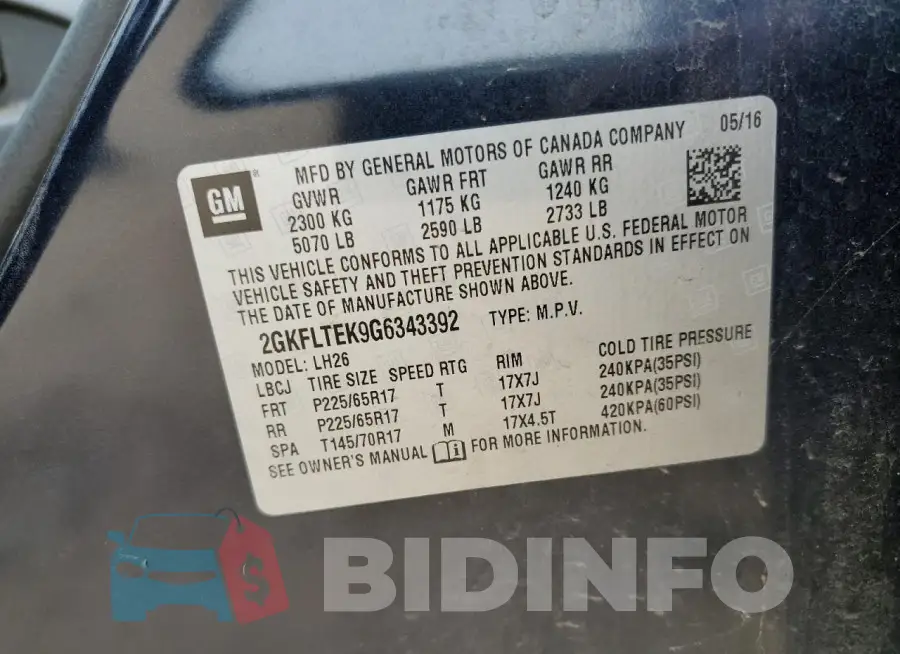 2GKFLTEK9G6343392 Photo# 13