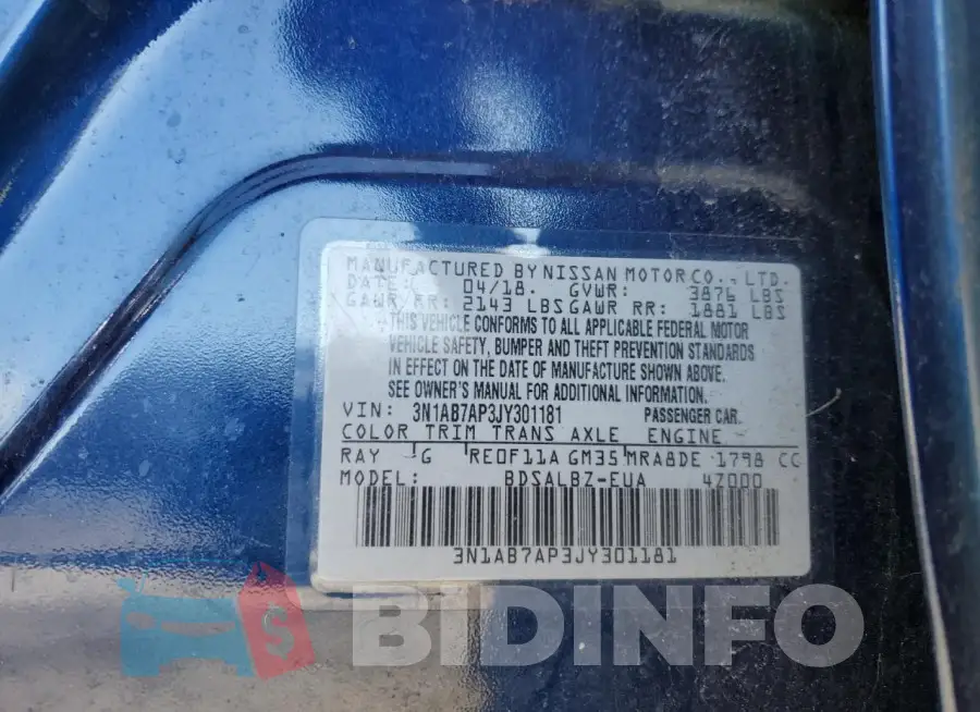3N1AB7AP3JY301181 Photo# 12