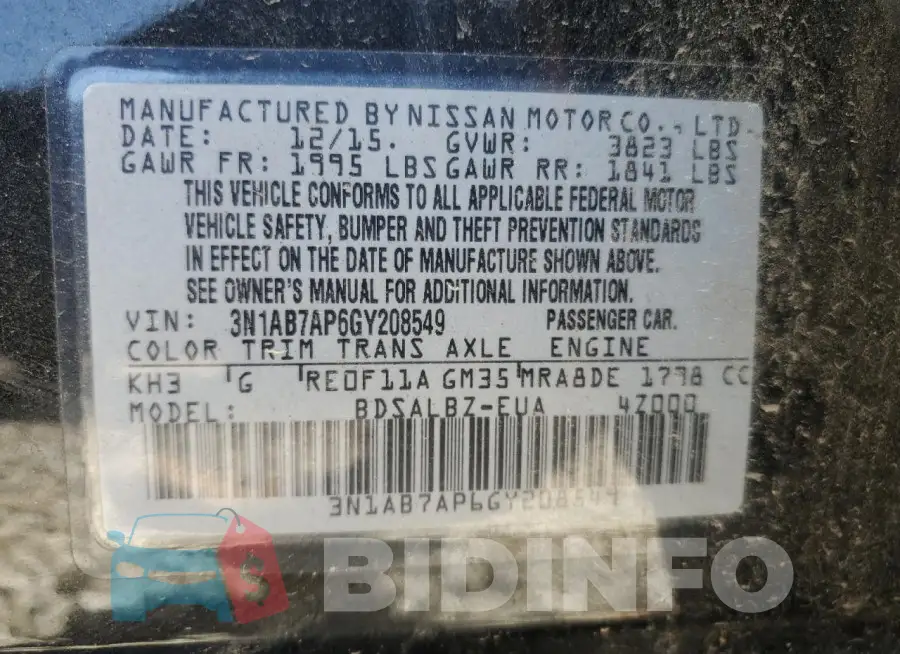 3N1AB7AP6GY208549 Photo# 13