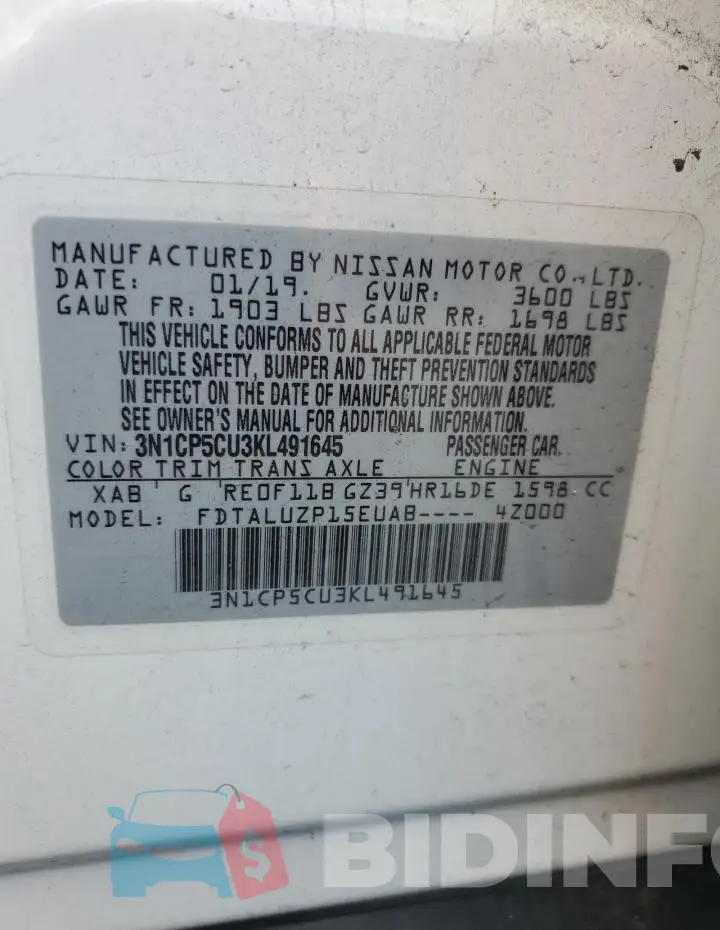 3N1CP5CU3KL491645 Photo# 13