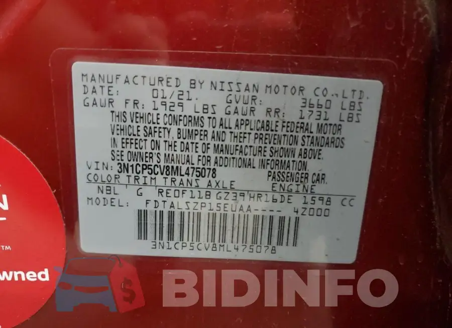 3N1CP5CV8ML475078 Photo# 13