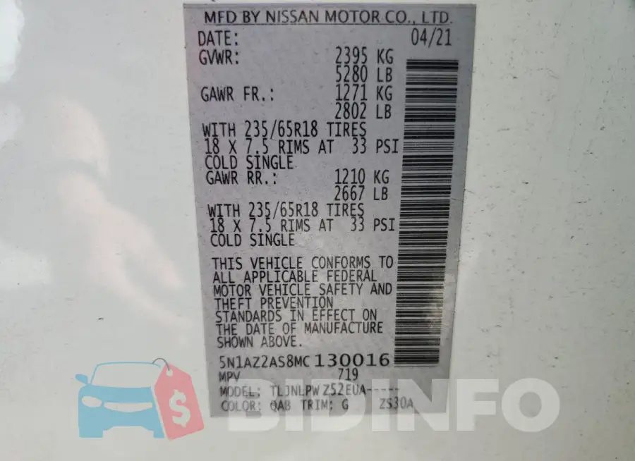 5N1AZ2AS8MC130016 Photo# 13