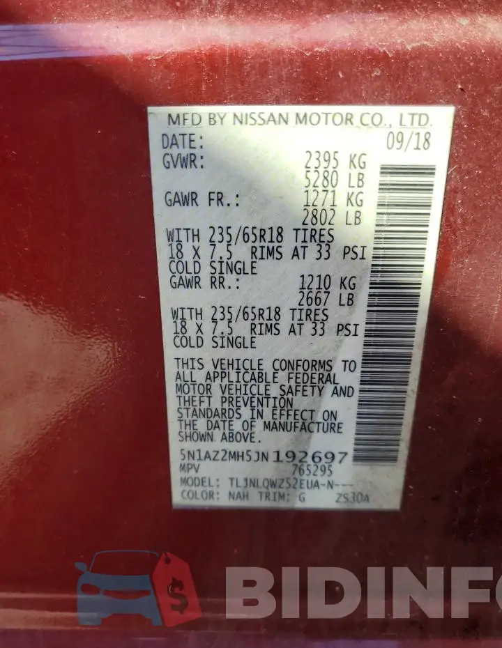5N1AZ2MH5JN192697 Photo# 13