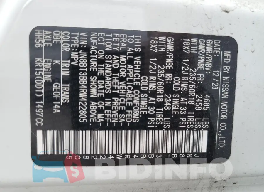 JN8BT3BB4RW422805 Photo# 13