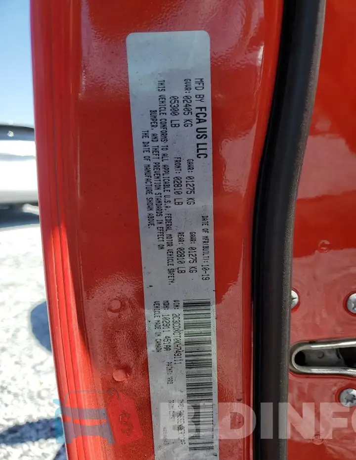 2C3CDXCT0KH749111 Photo# 12