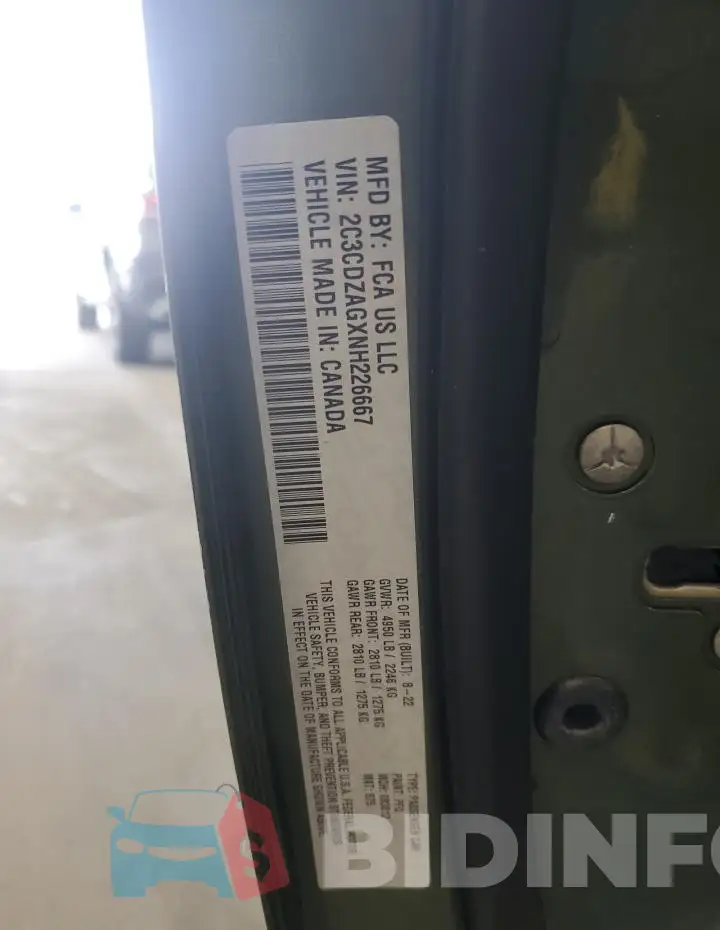 2C3CDZAGXNH226667 Photo# 12