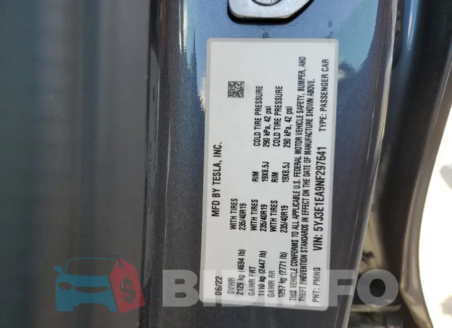 5YJ3E1EA9NF297641 Photo# 12