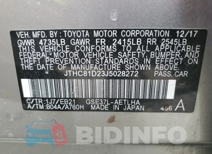 JTHC81D23J5028272 Photo# 12