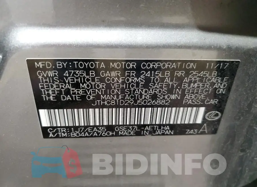 JTHC81D29J5026882 Photo# 12