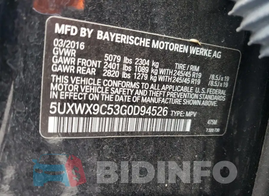 5UXWX9C53G0D94526 Photo# 13