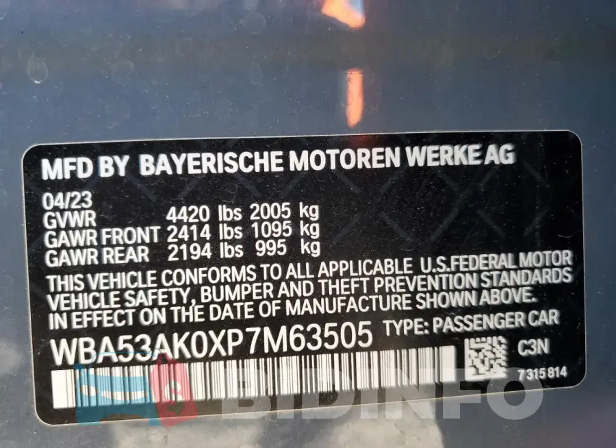 WBA53AK0XP7M63505 Photo# 12