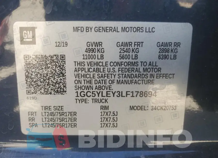 1GC5YLEY3LF178694 Photo# 12