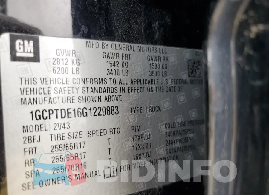 1GCPTDE16G1229883 Photo# 13
