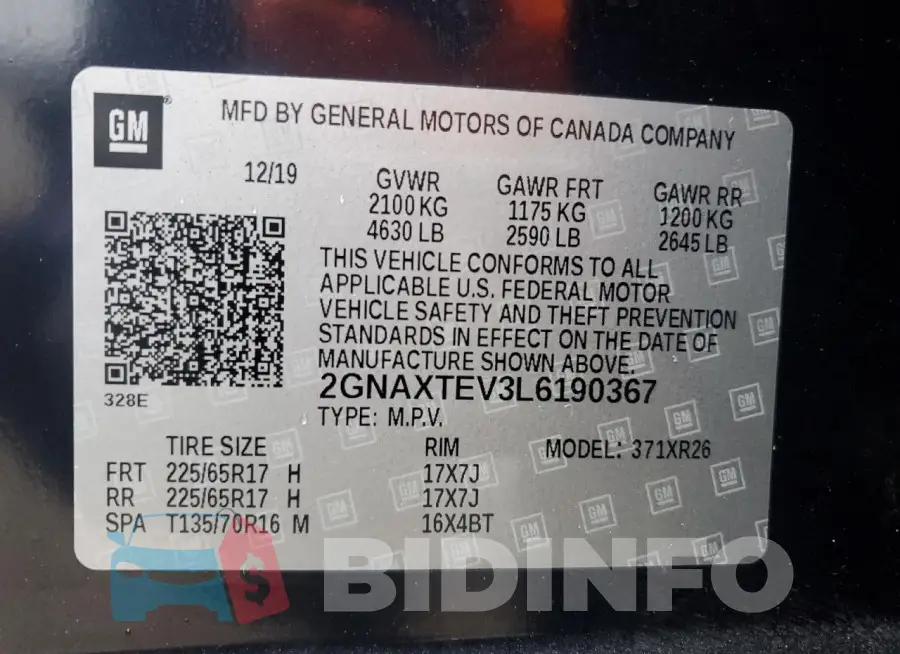 2GNAXTEV3L6190367 Photo# 14