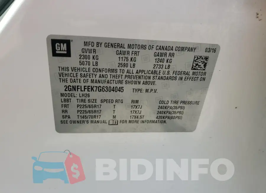 2GNFLFEK7G6304045 Photo# 13