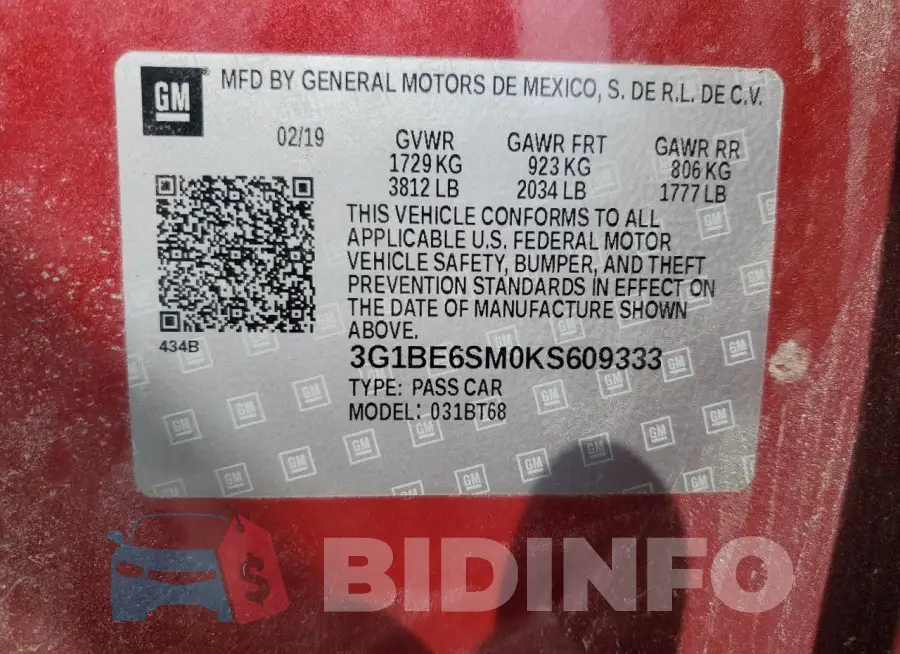3G1BE6SM0KS609333 Photo# 12