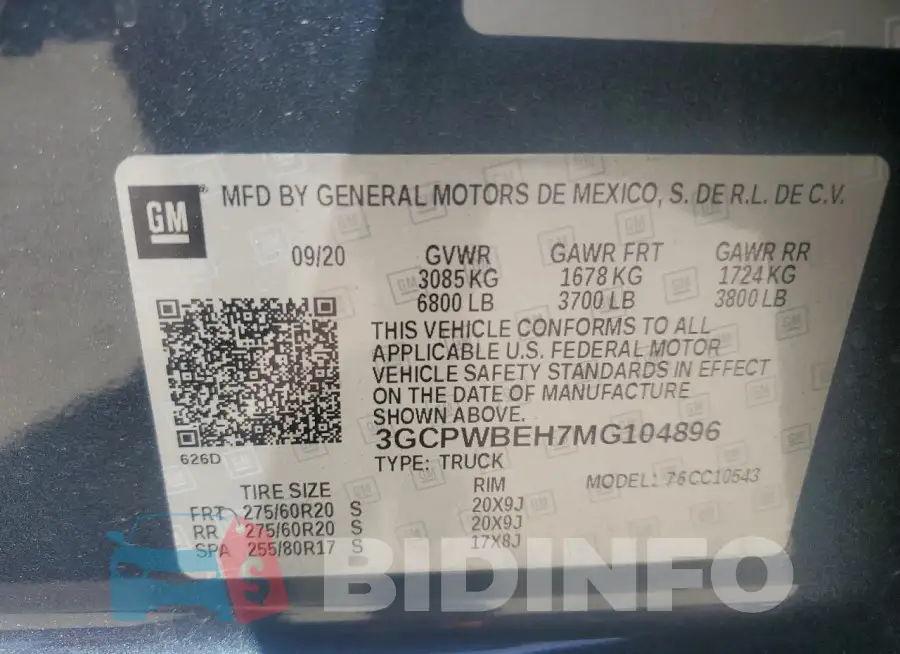 3GCPWBEH7MG104896 Photo# 12