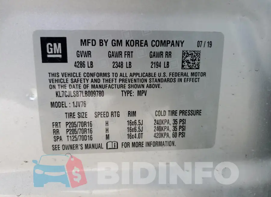 KL7CJLSB7LB009780 Photo# 13