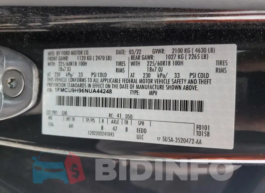 1FMCU9H96NUA44248 Photo# 12