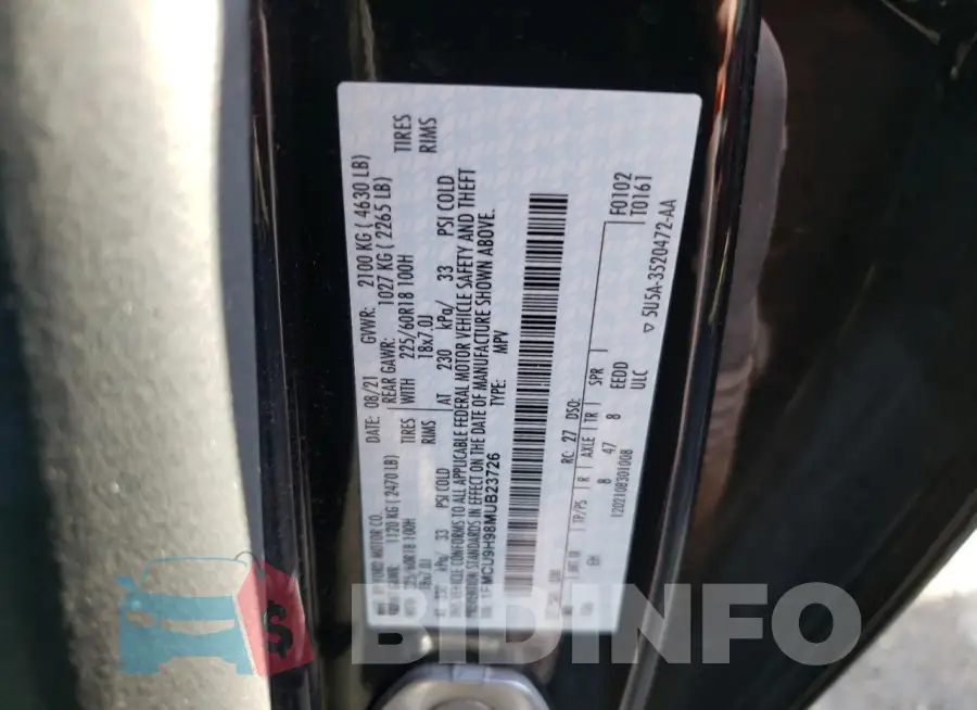 1FMCU9H98MUB23726 Photo# 13