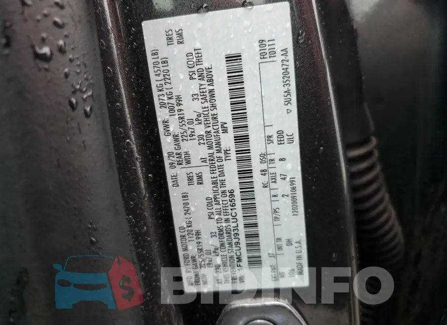 1FMCU9J93LUC16596 Photo# 12