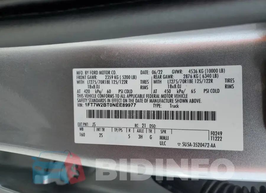 1FT7W2BT0NEE89977 Photo# 12