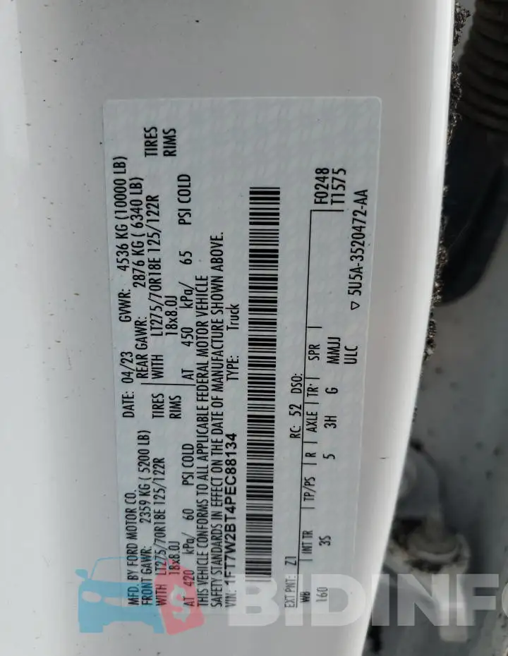 1FT7W2BT4PEC88134 Photo# 12