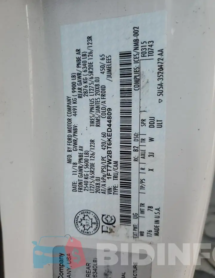1FT7W2BT6KED44809 Photo# 13