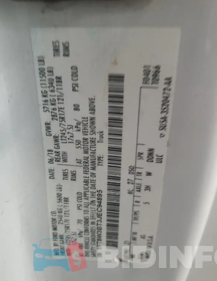 1FT8W3BT3JEC94895 Photo# 12