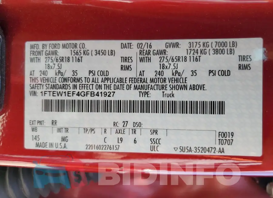 1FTEW1EF4GFB41927 Photo# 12