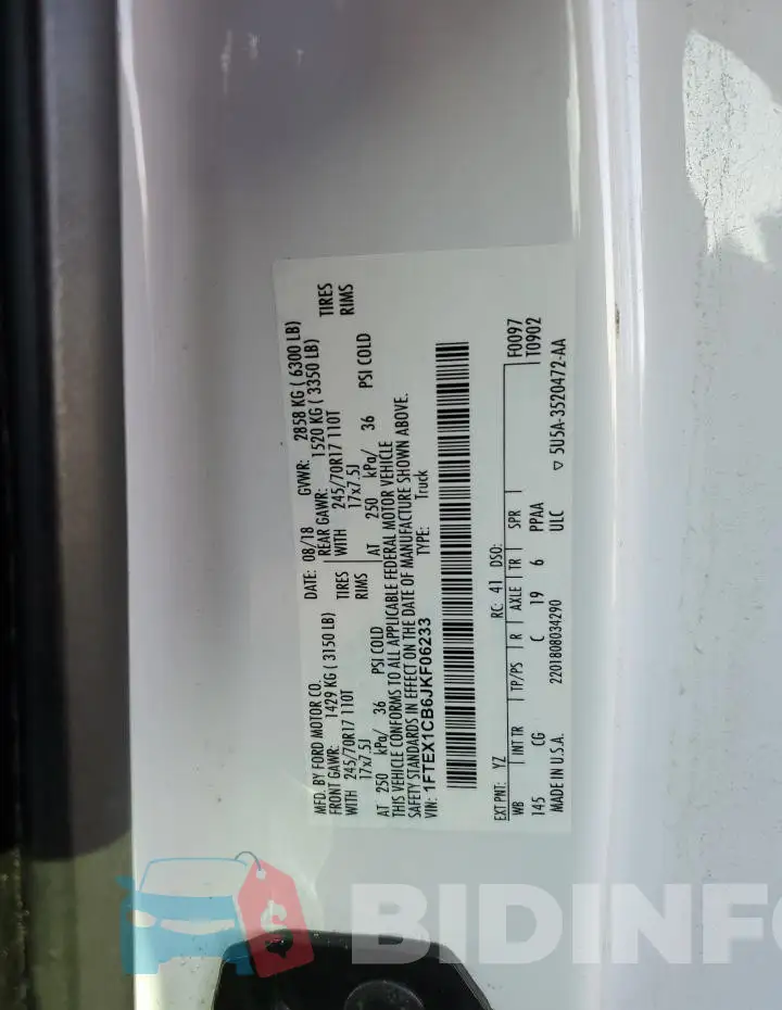 1FTEX1CB6JKF06233 Photo# 13