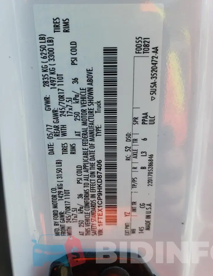 1FTEX1CP9HKD87406 Photo# 13