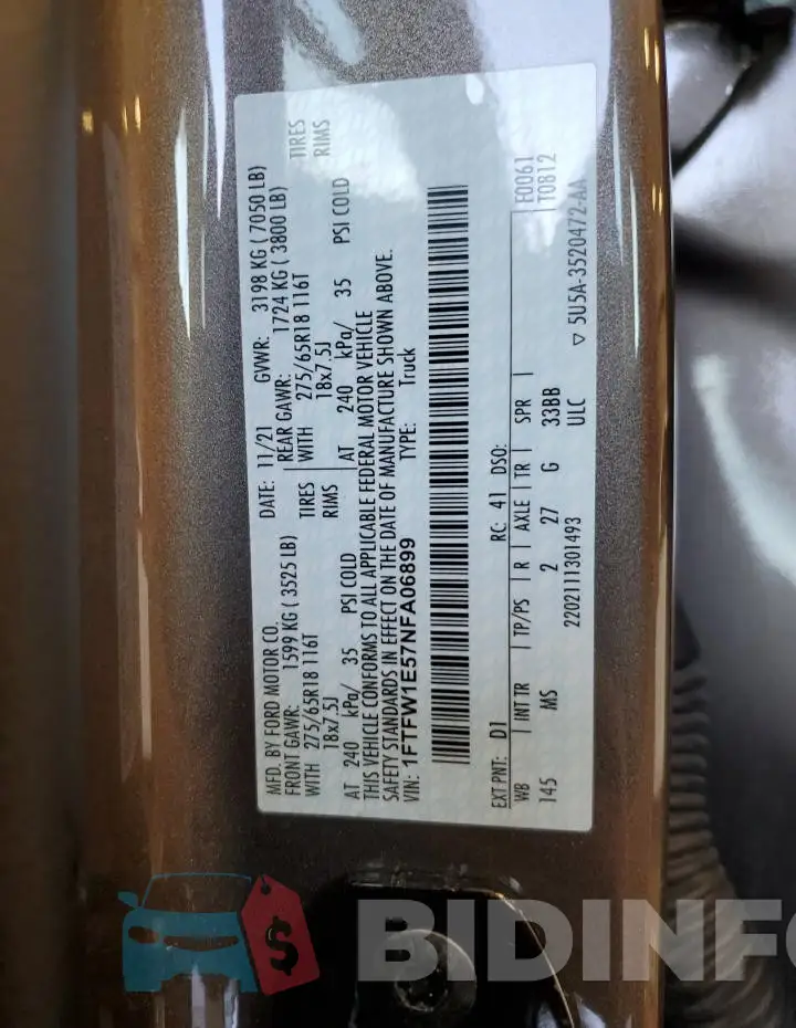 1FTFW1E57NFA06899 Photo# 12