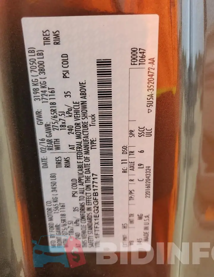 1FTFX1EG2GFB17717 Photo# 13