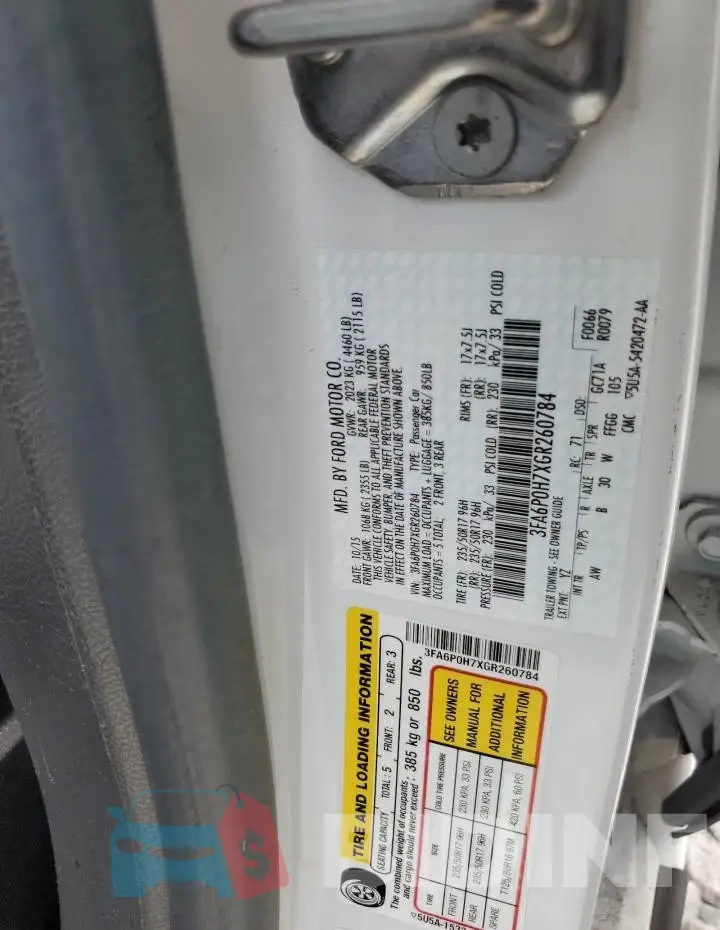 3FA6P0H7XGR260784 Photo# 12
