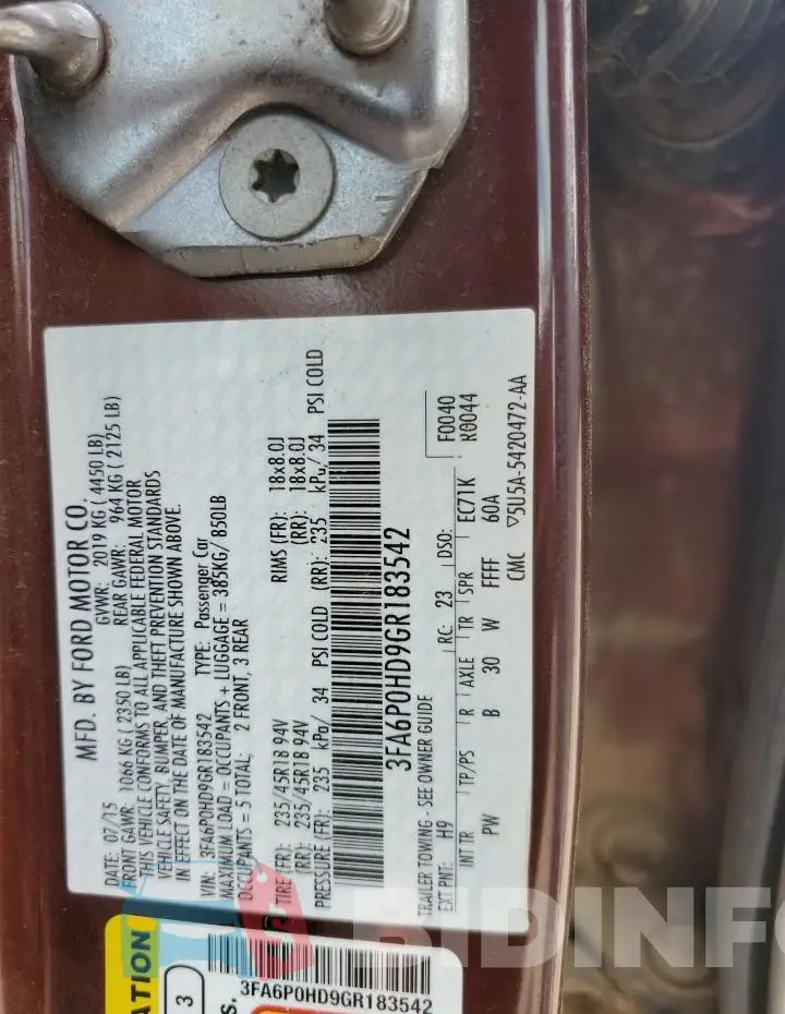 3FA6P0HD9GR183542 Photo# 12