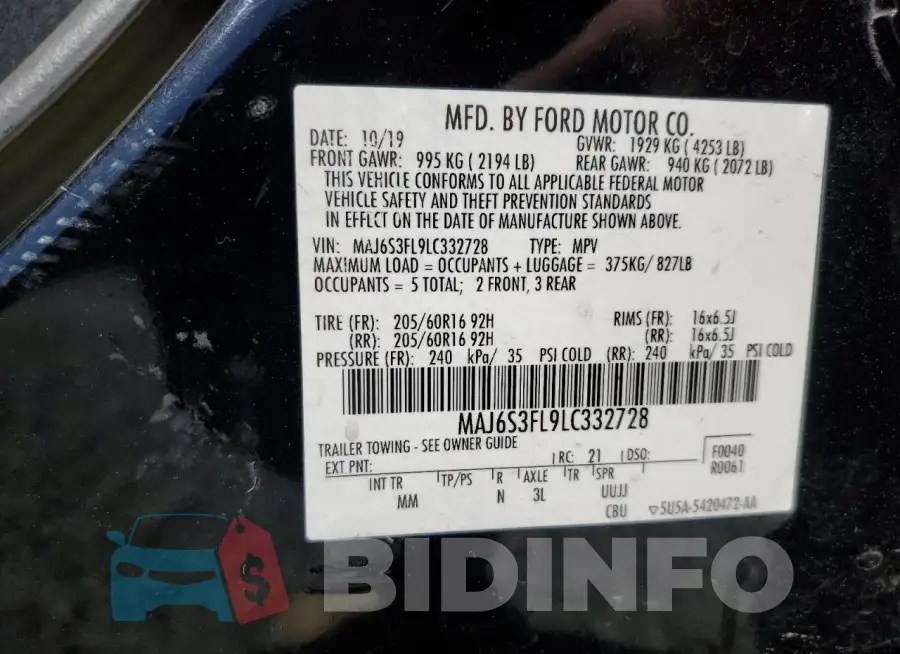 MAJ6S3FL9LC332728 Photo# 13